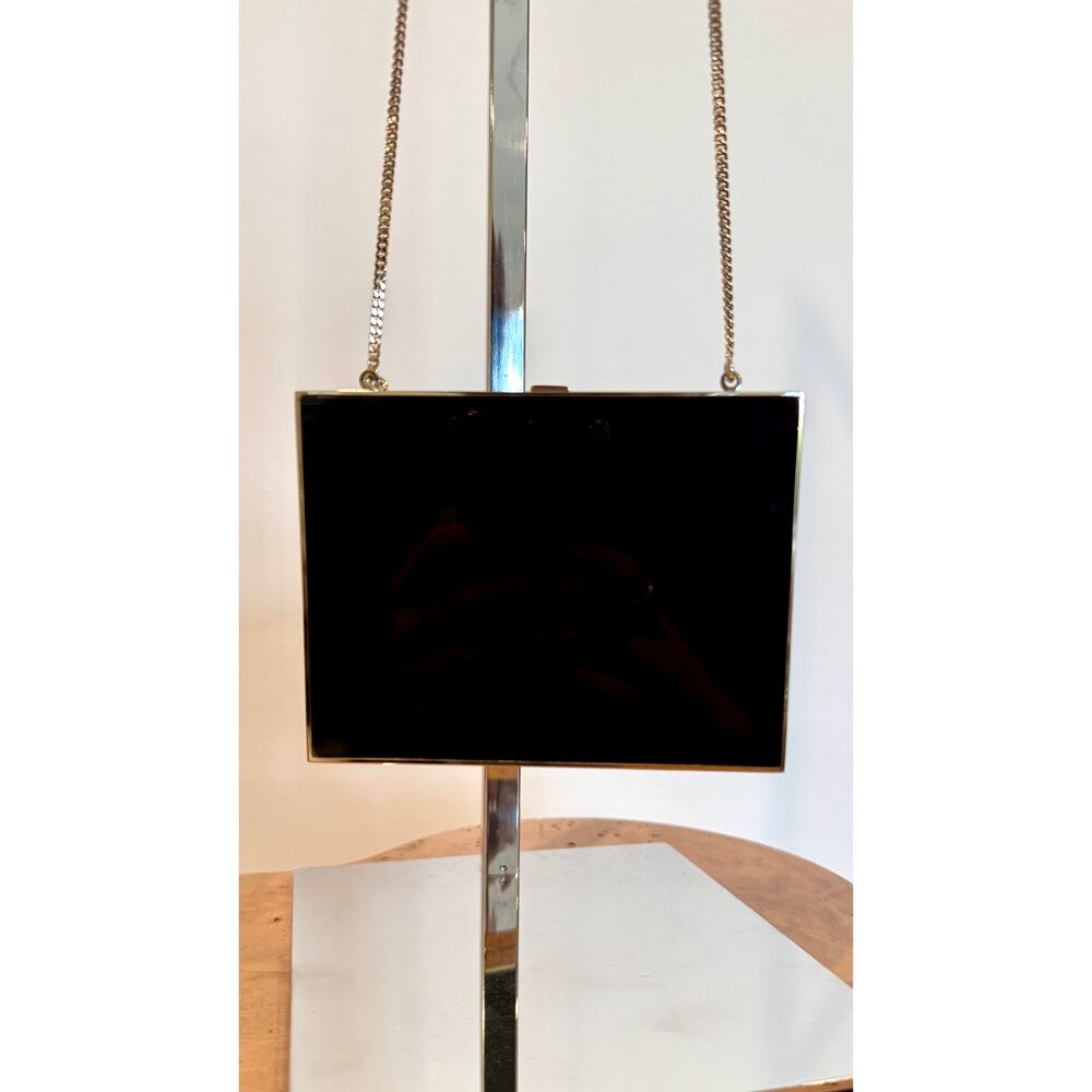 Early 2000s Gucci Black Enamel Mini Metal Evening Bag with Chain Strap